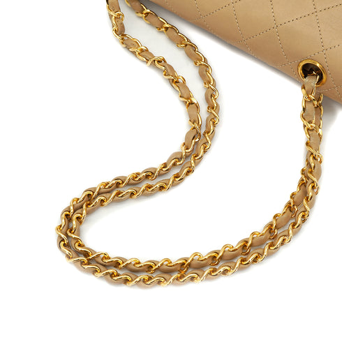VINTAGE CHANEL CLASSIC FLAP SMALL CHAIN SHOULDER BAG BEIGE LAMB SKIN GOLD HARDWARE 90315882