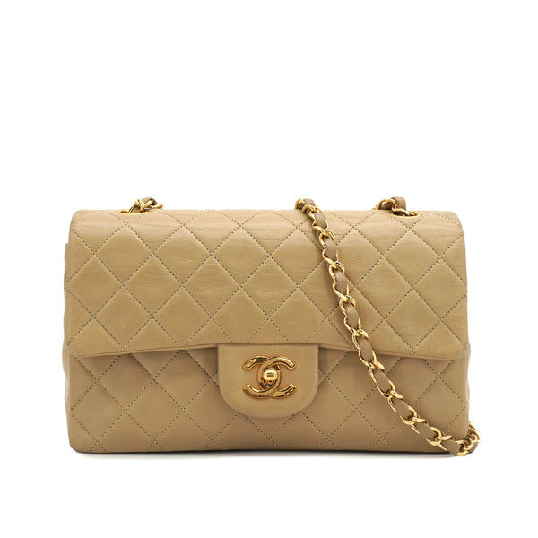 VINTAGE CHANEL CLASSIC FLAP SMALL CHAIN SHOULDER BAG BEIGE LAMB SKIN GOLD HARDWARE 90321004