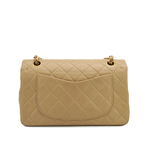 VINTAGE CHANEL CLASSIC FLAP SMALL CHAIN SHOULDER BAG BEIGE LAMB SKIN GOLD HARDWARE 90321004