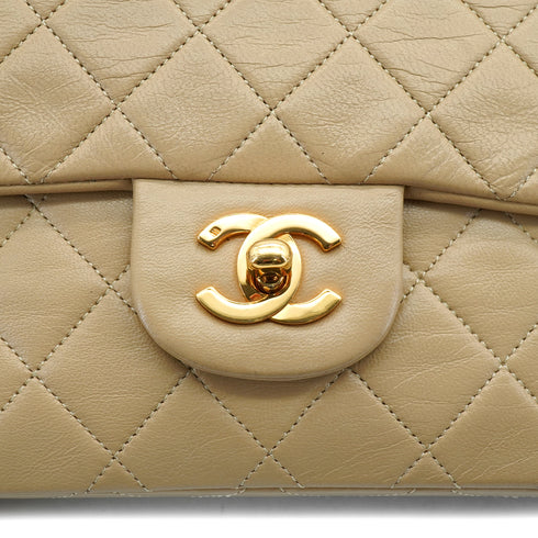 VINTAGE CHANEL CLASSIC FLAP SMALL CHAIN SHOULDER BAG BEIGE LAMB SKIN GOLD HARDWARE 90321004