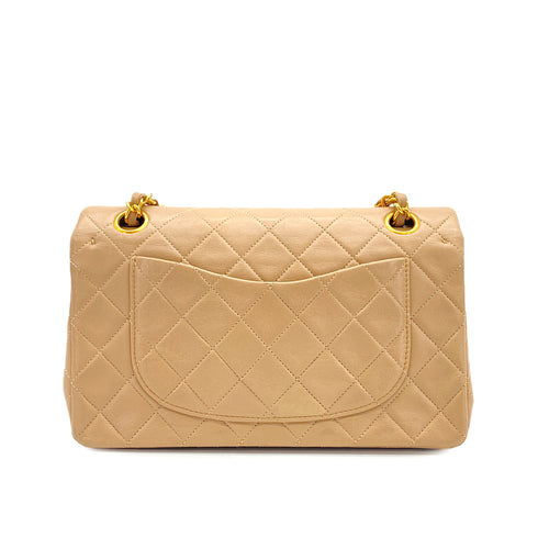VINTAGE CHANEL CLASSIC FLAP SMALL CHAIN SHOULDER BAG BEIGE LAMB SKIN GOLD HARDWARE 90324761