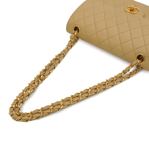 VINTAGE CHANEL CLASSIC FLAP SMALL CHAIN SHOULDER BAG BEIGE LAMB SKIN GOLD HARDWARE 90335504
