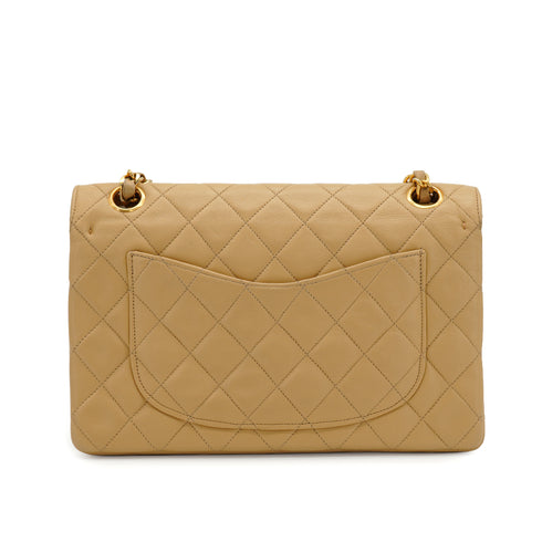 VINTAGE CHANEL CLASSIC FLAP SMALL CHAIN SHOULDER BAG BEIGE LAMB SKIN GOLD HARDWARE 90335504