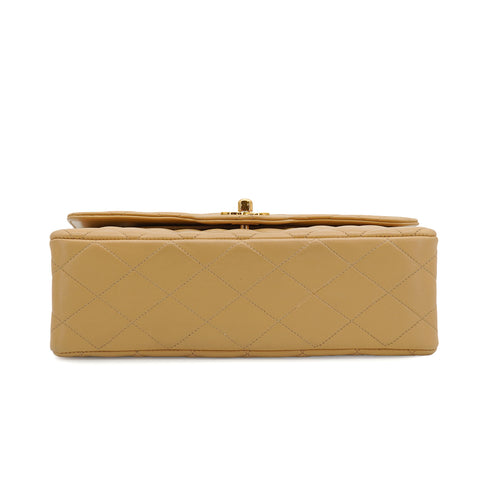 VINTAGE CHANEL CLASSIC FLAP SMALL CHAIN SHOULDER BAG BEIGE LAMB SKIN GOLD HARDWARE 90335504