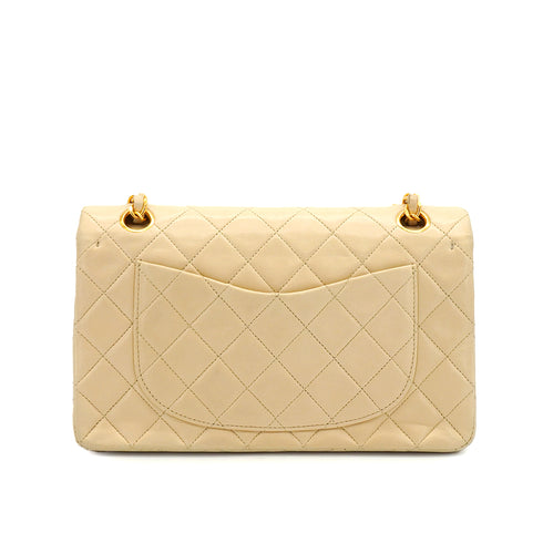 VINTAGE CHANEL CLASSIC FLAP SMALL CHAIN SHOULDER BAG BEIGE LAMB SKIN GOLD HARDWARE 90342732