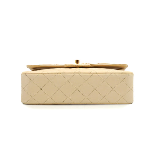 VINTAGE CHANEL CLASSIC FLAP SMALL CHAIN SHOULDER BAG BEIGE LAMB SKIN GOLD HARDWARE 90342732