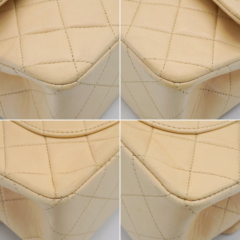 VINTAGE CHANEL CLASSIC FLAP SMALL CHAIN SHOULDER BAG BEIGE LAMB SKIN GOLD HARDWARE 90342732