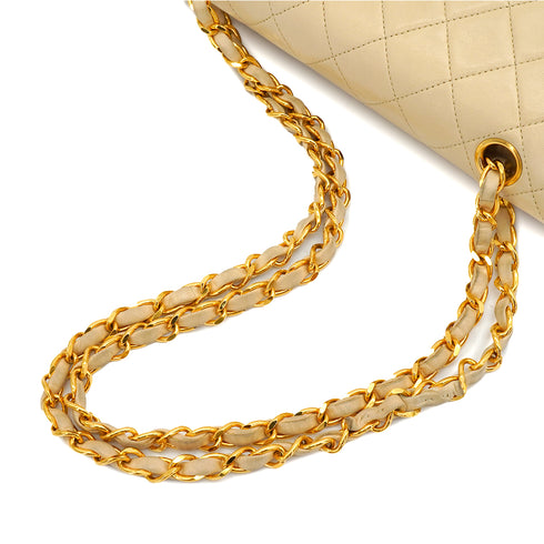 VINTAGE CHANEL CLASSIC FLAP SMALL CHAIN SHOULDER BAG BEIGE LAMB SKIN GOLD HARDWARE 90342732