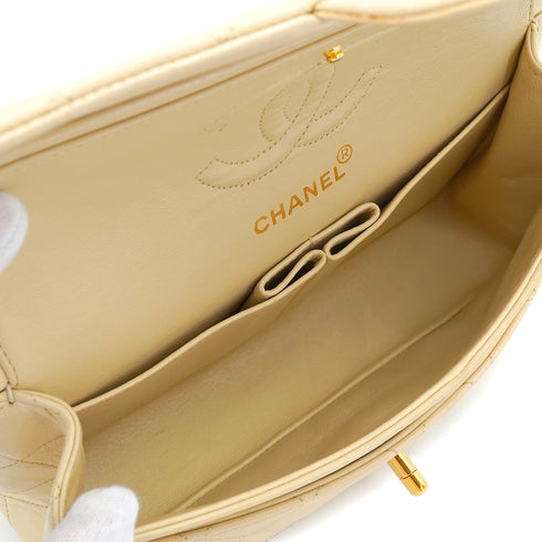 VINTAGE CHANEL CLASSIC FLAP SMALL CHAIN SHOULDER BAG BEIGE LAMB SKIN GOLD HARDWARE 90342732