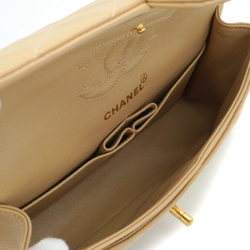 VINTAGE CHANEL CLASSIC FLAP SMALL CHAIN SHOULDER BAG BEIGE LAMB SKIN GOLD HARDWARE 90344363