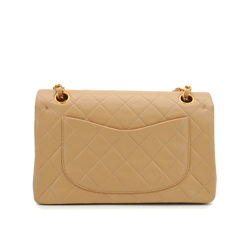 VINTAGE CHANEL CLASSIC FLAP SMALL CHAIN SHOULDER BAG BEIGE LAMB SKIN GOLD HARDWARE 90344363