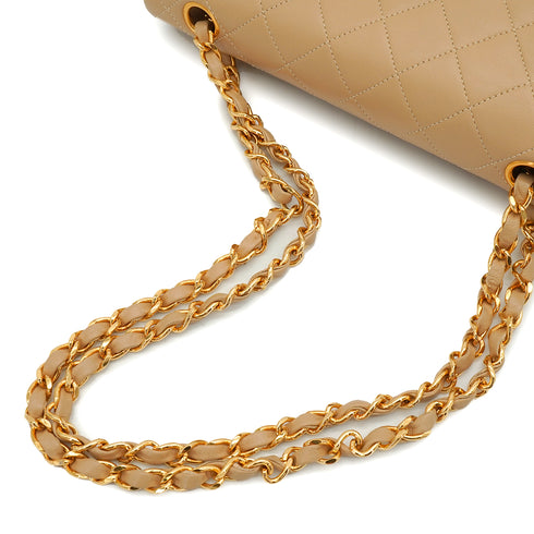 VINTAGE CHANEL CLASSIC FLAP SMALL CHAIN SHOULDER BAG BEIGE LAMB SKIN GOLD HARDWARE 90344363