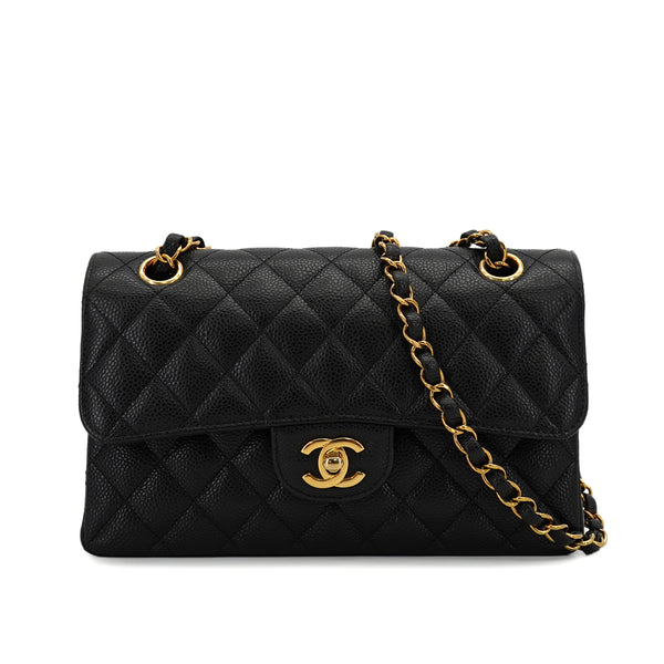 VINTAGE CHANEL CLASSIC FLAP SMALL CHAIN SHOULDER BAG BLACK CAVIAR SKIN GOLD HARDWARE 90331402