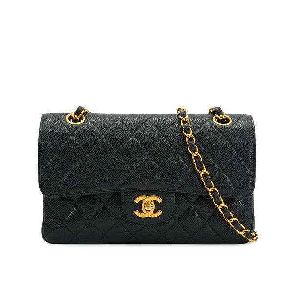 VINTAGE CHANEL CLASSIC FLAP SMALL CHAIN SHOULDER BAG BLACK CAVIAR SKIN GOLD HARDWARE 90334164