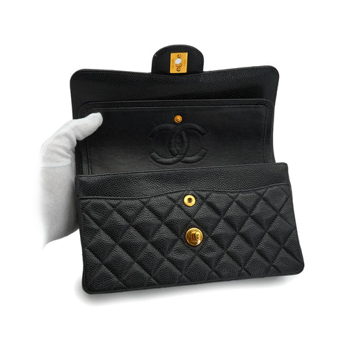 VINTAGE CHANEL CLASSIC FLAP SMALL CHAIN SHOULDER BAG BLACK CAVIAR SKIN GOLD HARDWARE 90339973