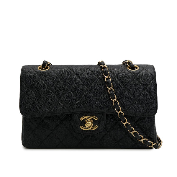 VINTAGE CHANEL CLASSIC FLAP SMALL CHAIN SHOULDER BAG BLACK CAVIAR SKIN GOLD HARDWARE 90321149