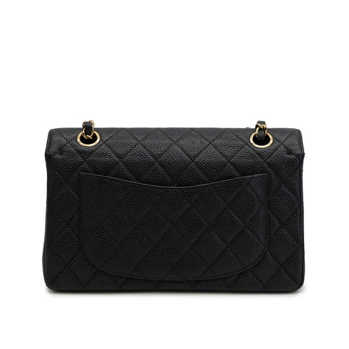 VINTAGE CHANEL CLASSIC FLAP SMALL CHAIN SHOULDER BAG BLACK CAVIAR SKIN GOLD HARDWARE 90321149