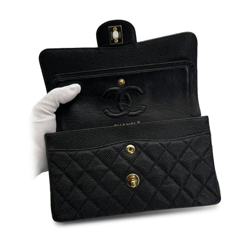 VINTAGE CHANEL CLASSIC FLAP SMALL CHAIN SHOULDER BAG BLACK CAVIAR SKIN GOLD HARDWARE 90321149