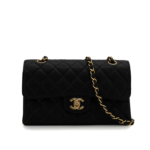 VINTAGE CHANEL CLASSIC FLAP SMALL CHAIN SHOULDER BAG BLACK CAVIR SKIN GOLD HARDWARE 90344367
