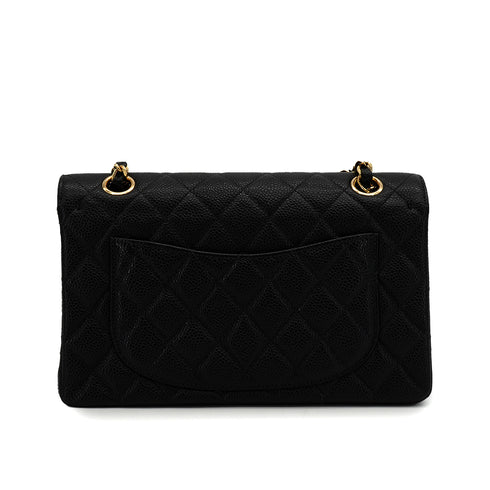 VINTAGE CHANEL CLASSIC FLAP SMALL CHAIN SHOULDER BAG BLACK CAVIR SKIN GOLD HARDWARE 90344367