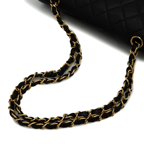VINTAGE CHANEL CLASSIC FLAP SMALL CHAIN SHOULDER BAG BLACK CAVIR SKIN GOLD HARDWARE 90344367