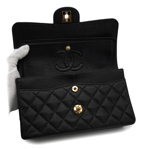 VINTAGE CHANEL CLASSIC FLAP SMALL CHAIN SHOULDER BAG BLACK CAVIR SKIN GOLD HARDWARE 90344367
