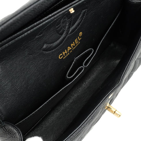 VINTAGE CHANEL CLASSIC FLAP SMALL CHAIN SHOULDER BAG BLACK CAVIR SKIN GOLD HARDWARE 90344367