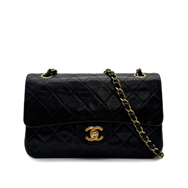 VINTAGE CHANEL CLASSIC FLAP SMALL CHAIN SHOULDER BAG BLACK LAMB SKIN GOLD HARDWARE 90318220