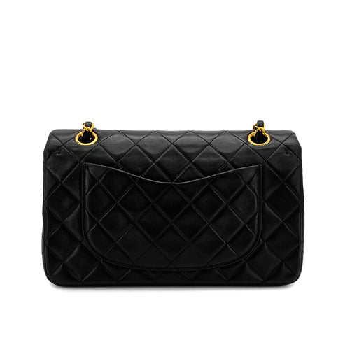 VINTAGE CHANEL CLASSIC FLAP SMALL CHAIN SHOULDER BAG BLACK LAMB SKIN GOLD HARDWARE 90322293