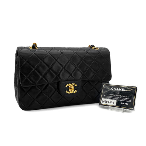 VINTAGE CHANEL CLASSIC FLAP SMALL CHAIN SHOULDER BAG BLACK LAMB SKIN GOLD HARDWARE 90322293