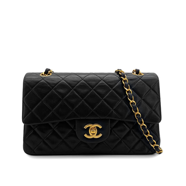 VINTAGE CHANEL CLASSIC FLAP SMALL CHAIN SHOULDER BAG BLACK LAMB SKIN GOLD HARDWARE 90325337