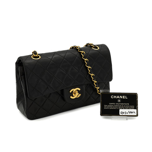VINTAGE CHANEL CLASSIC FLAP SMALL CHAIN SHOULDER BAG BLACK LAMB SKIN GOLD HARDWARE 90325802