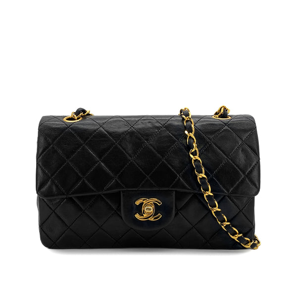 VINTAGE CHANEL CLASSIC FLAP SMALL CHAIN SHOULDER BAG BLACK LAMB SKIN GOLD HARDWARE 90327149