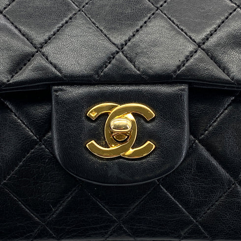 VINTAGE CHANEL CLASSIC FLAP SMALL CHAIN SHOULDER BAG BLACK LAMB SKIN GOLD HARDWARE 90327149