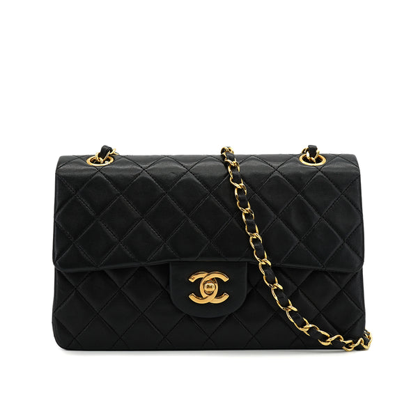 VINTAGE CHANEL CLASSIC FLAP SMALL CHAIN SHOULDER BAG BLACK LAMB SKIN GOLD HARDWARE 90328466