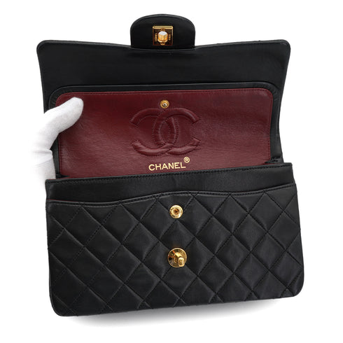 VINTAGE CHANEL CLASSIC FLAP SMALL CHAIN SHOULDER BAG BLACK LAMB SKIN GOLD HARDWARE 90328466