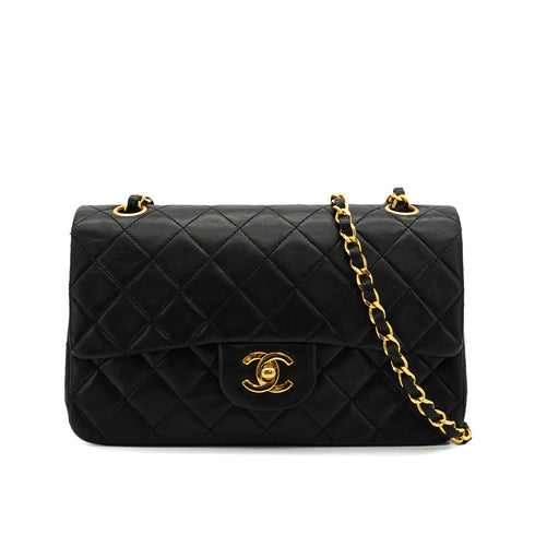 VINTAGE CHANEL CLASSIC FLAP SMALL CHAIN SHOULDER BAG BLACK LAMB SKIN GOLD HARDWARE 90330947