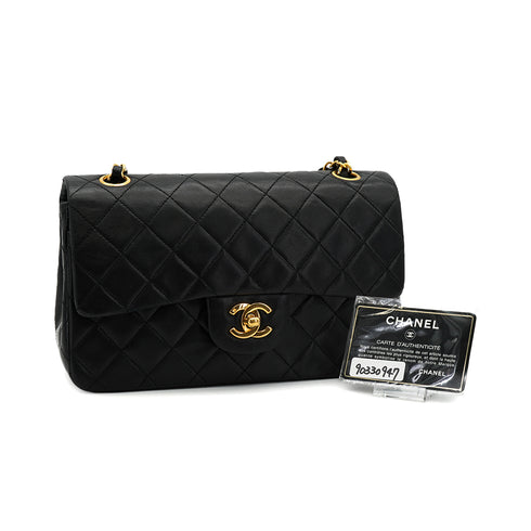 VINTAGE CHANEL CLASSIC FLAP SMALL CHAIN SHOULDER BAG BLACK LAMB SKIN GOLD HARDWARE 90330947