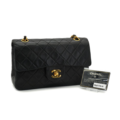 VINTAGE CHANEL CLASSIC FLAP SMALL CHAIN SHOULDER BAG BLACK LAMB SKIN GOLD HARDWARE 90331410