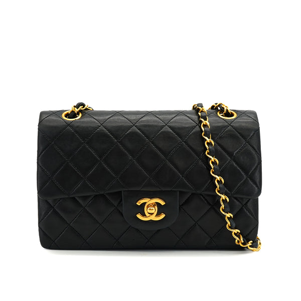 VINTAGE CHANEL CLASSIC FLAP SMALL CHAIN SHOULDER BAG BLACK LAMB SKIN GOLD HARDWARE 90331411