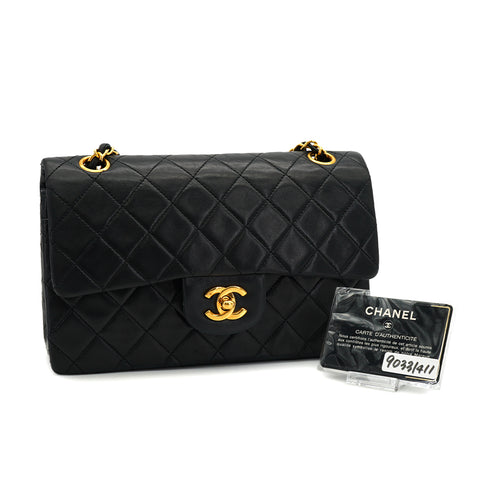 VINTAGE CHANEL CLASSIC FLAP SMALL CHAIN SHOULDER BAG BLACK LAMB SKIN GOLD HARDWARE 90331411
