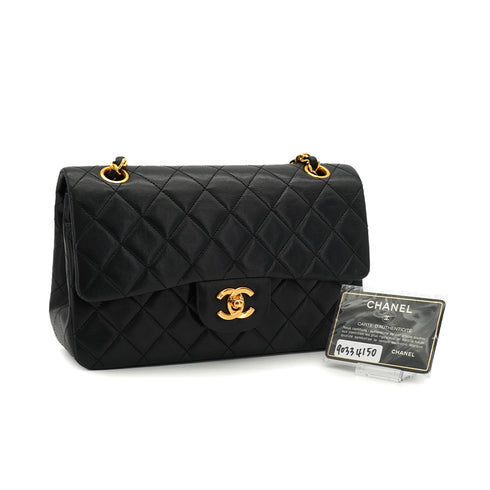 VINTAGE CHANEL CLASSIC FLAP SMALL CHAIN SHOULDER BAG BLACK LAMB SKIN GOLD HARDWARE 90334150