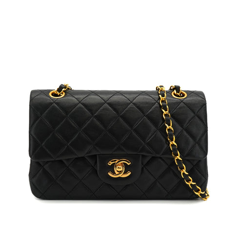 VINTAGE CHANEL CLASSIC FLAP SMALL CHAIN SHOULDER BAG BLACK LAMB SKIN GOLD HARDWARE 90334150