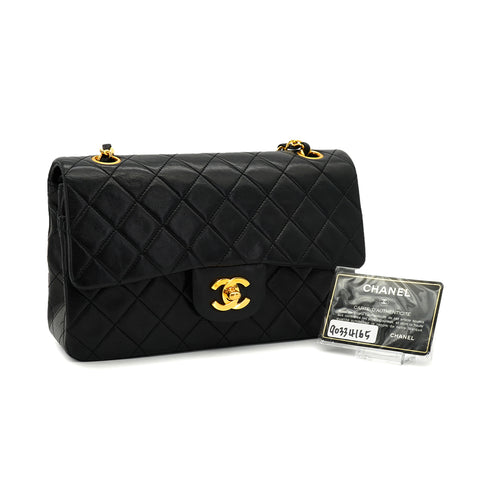 VINTAGE CHANEL CLASSIC FLAP SMALL CHAIN SHOULDER BAG BLACK LAMB SKIN GOLD HARDWARE 90334165