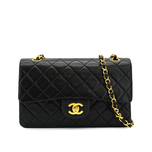 VINTAGE CHANEL CLASSIC FLAP SMALL CHAIN SHOULDER BAG BLACK LAMB SKIN GOLD HARDWARE 90334165