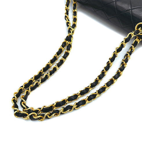 VINTAGE CHANEL CLASSIC FLAP SMALL CHAIN SHOULDER BAG BLACK LAMB SKIN GOLD HARDWARE 90317291