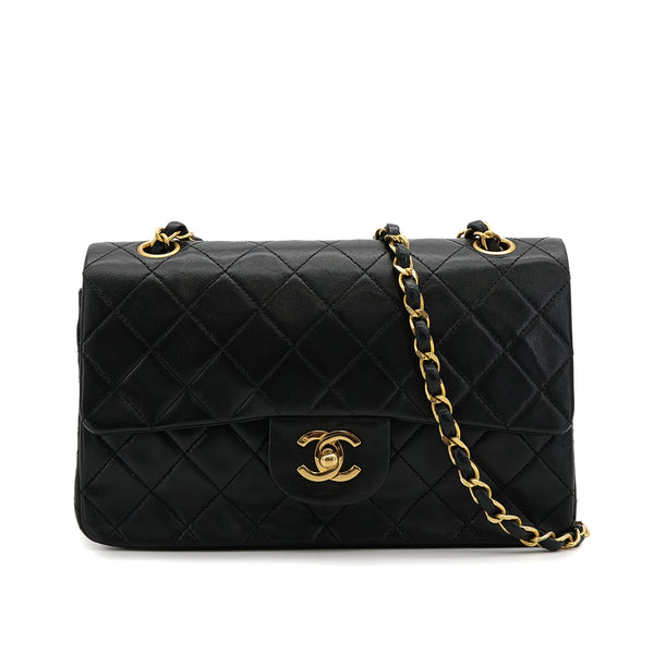 VINTAGE CHANEL CLASSIC FLAP SMALL CHAIN SHOULDER BAG BLACK LAMB SKIN GOLD HARDWARE 90317907