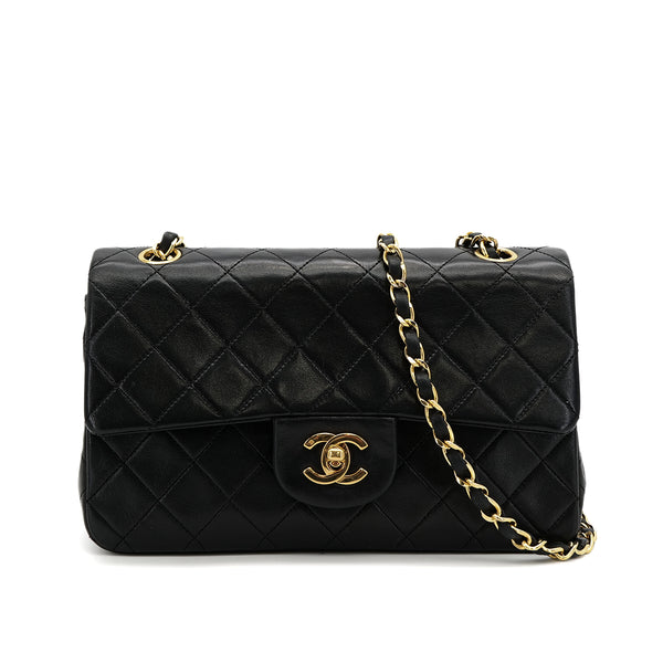 VINTAGE CHANEL CLASSIC FLAP SMALL CHAIN SHOULDER BAG BLACK LAMB SKIN GOLD HARDWARE 90317911
