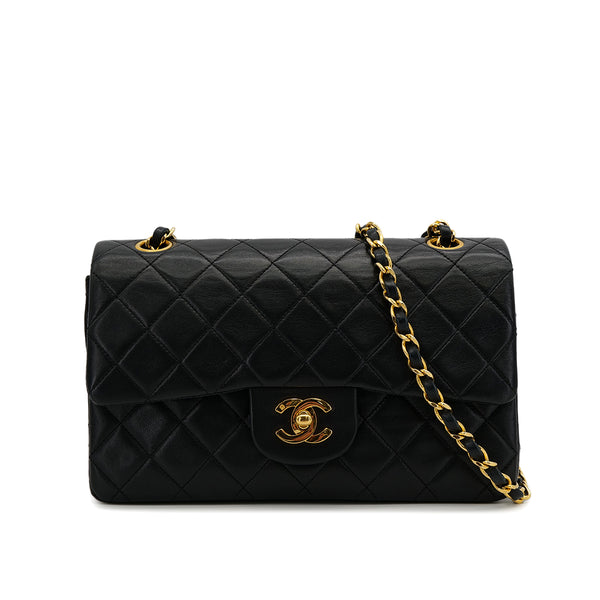 VINTAGE CHANEL CLASSIC FLAP SMALL CHAIN SHOULDER BAG BLACK LAMB SKIN GOLD HARDWARE 90323201
