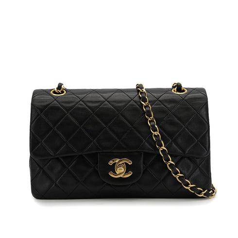 VINTAGE CHANEL CLASSIC FLAP SMALL CHAIN SHOULDER BAG BLACK LAMB SKIN GOLD HARDWARE 90323479